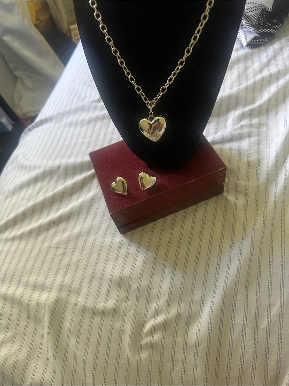 Vintage Silver Heart Necklace and Matching Heart Studs